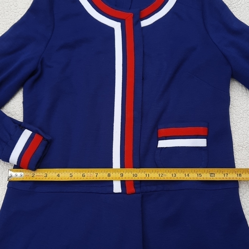 Vintage Handmade Navy Blue Red Stripe Mod Long Sleeve Dress Small - Picture 12 of 13